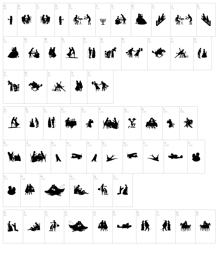 Mixed Silhouettes Free font map